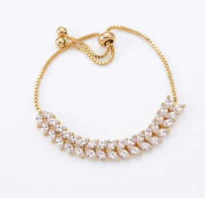 Pulseras de cadena de eslabones delicadas de oro de 14K con diamantes cultivados en laboratorio EF VVS, pulsera de tenis ajustable, pulseras de hoja marquesa de oro - Product Image 2