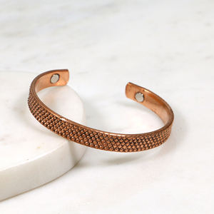 Handcrafted Pure Copper <b>Magnetic</b> <b>Therapy</b> Cuff <b>Bracelet</b> - Textured Dot Pattern Adjustable Open Bangle for Women - Product Image 1