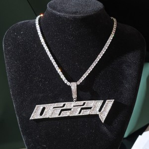 Italic Letter & Name Necklace With Tennis Chain, Iced Out Pendant, Hip Hop Jewelry - Product Image 3