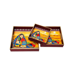 Bandeja de servicio de madera con estampado de esmalte artístico, perfecta para aperitivos de desayuno de café, disponible en varios diseños y tamaños - Product Image 1