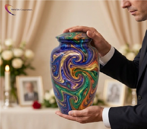 Premium Colorful Swirl Aluminum Cremation <b>Urn</b> Artistic Memorial Keepsake Jar for Human Ashes Adult <b>Large</b> Decorative Funeral Vase - Product Image 5