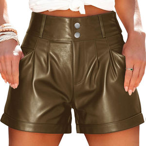 Women Leather Shorts High Waist <b>Stretch</b> Fit Real Leather Shorts for Casual Summer Wear High Quality Women Leather Shorts - Product Image 1
