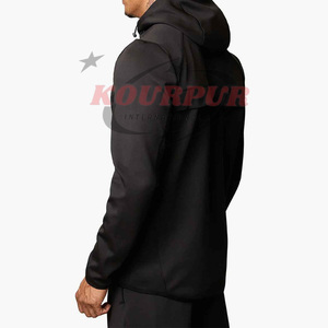 <b>Black</b> Hooded Jacket Regular Fit Zipper Casual Autumn Wear Hoodie For <b>Men</b> In Reasonable Price - Product Image 2