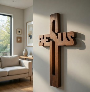 Cruz de Madera Hecha a Mano, Ligera y Ecológica, con Nombre de Jesús, Diseño Art Deco, Regalo Perfecto de Navidad para Decoración del Hogar Cristiano - Product Image 6