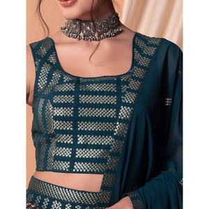 Teal Blue <b>Sequins</b> Georgette Party Wear Lehenga Choli for Women - Product Image 4