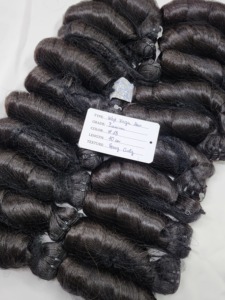 Indian Virgin Hair Extensions Machine Double Weft 40cm Spring Curly Black Human Hair Weaving Bundles - Product Image 1