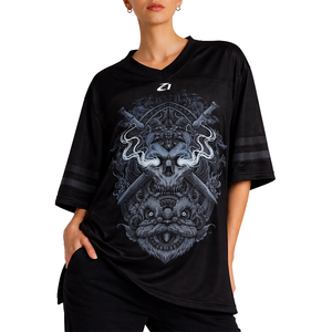 Low MOQ Oversized Women Black Mesh American Football Jersey Graphic Print Breathable Polyester V Neck Street Sports <b>Top</b> Custom - Product Image 5