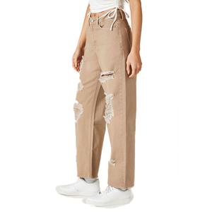 Jean en denim déchiré décontracté avec perles, effet vieilli, coupe oversize, ultra-doux, respirant, écologique, pour femme, ample, en tissu de qualité supérieure - Product Image 5