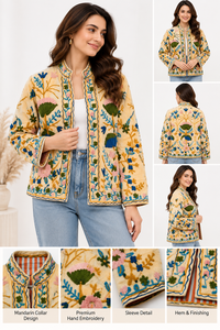 Chaqueta Bomber de Terciopelo Tejida a Mano, Bordada, Transpirable, para Mujer, Manga Larga, Cuello Alto, Abrigo de Invierno - Product Image 6