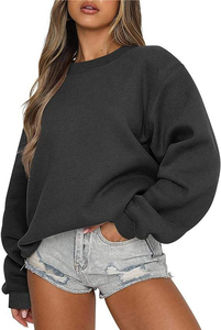 <b>Women</b> Oversized Crew <b>Neck</b> <b>Sweatshirt</b> Solid Color Drop Shoulder Long Sleeve Knitted Cotton Pullover Autumn Casual Wear - Product Image 4