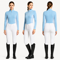 Damen Reitshirt in Himmelblau mit Viertelreißverschluss, Stehkragen und Mesh-Einsatz für Pferdesport, Performance-Baselayer, OEM-Anpassung