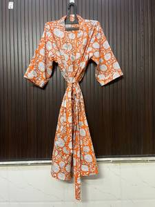 Bata Kimono de Algodón Transpirable con Estampado Digital y Cuello en V, con Cordón Ajustable, para Mujer, Estampado Floral, Ligera, para Playa o Spa - Product Image 1
