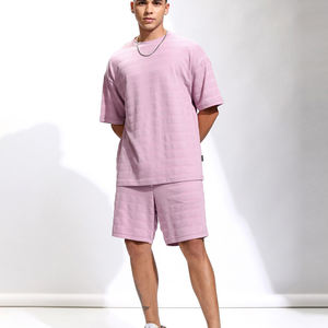 Conjunto de Dos Piezas para Hombre, Estampado, Ligero, Anti-Pilling, 100% Algodón, Cintura Elástica, Manga Corta, Cuello Redondo - Product Image 3