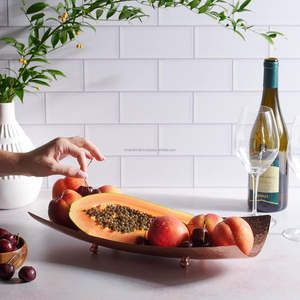 Plateau de service en aluminium martelé en vrac personnalisé plateaux artisanat moderne motif végétal vase de sol mobile nouveau privé - Product Image 4