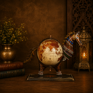 Globo Terráqueo Decorativo de Metal con Acabado Antiguo Hecho a Mano, Adorno de Escritorio, Artesanía Tradicional India, Decoración para Sala de Estar - Product Image 2