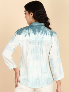 Camisa Informal de Manga Larga con Cuello Abotonado y Estampado Tie-Dye Hecha a Mano en Rayón para Mujer, Corte Regular, Primavera/Verano, Oficina, Estilo Simple, Marca Maaesa - Product Image 4