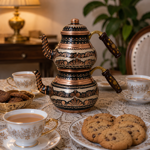 Handmade Turkish Copper <b>Tea</b> Pot <b>Set</b> Enamel Copper <b>Tea</b> Kettle Wooden Handle Traditional Teapot OEM ODM Wholesale Manufacturer - Product Image 4