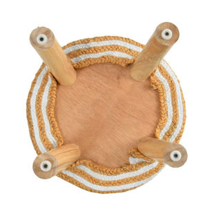 Pouf rond tressé à la main avec pieds en bois massif et jute naturel, repose-pieds moderne style bohème, siège décoratif pour salon et chambre. - Product Image 6