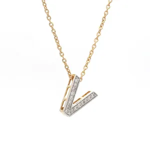 14K Yellow Gold 0.10 Ct SI/H Diamond Initial V <b>Charm</b> Pendant Necklace Jewelry - Product Image 1