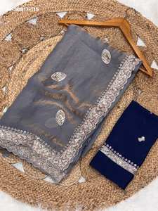 Conjunto de Saree y Blusa de Satén Elegante con Bordado de Hilo Resham, Novedad para Fiestas, Venta al por Mayor, Saree Love - Product Image 5