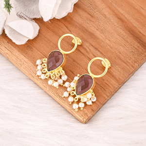 Elegantes Pendientes Colgantes de Amatista Rosa Hidro y Perla, Hechos a Mano, de Latón Chapado en Oro, Joyería de Piedras Preciosas con Engaste de Bisel para Mujer - Product Image 4