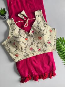 Embroidered <b>Silk</b> Saree Blouse for Women Ethnic <b>Vest</b> Crop <b>Top</b> Digital Printing Regular Fit Party Wear India Pakistan - Product Image 5