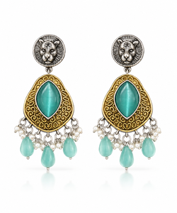 Boucles d'oreilles pendantes goutte d'eau en pierre turquoise et perles d'imitation, plaqué or antique, style bohème, pour femme, idéales pour les soirées - Product Image 3
