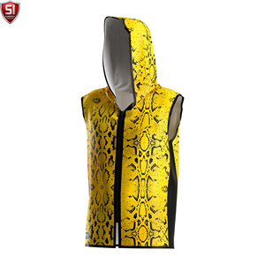 Wholesale Sleeveless <b>Hooded</b> Boxing <b>Robe</b> for Men Gym Training MMA Muscle Fit XL Custom Logo Sportswear Polyester Cotton - Product Image 5