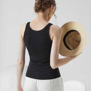 Camiseta sin mangas elegante con silueta esculpida, sin costuras, de tejido acanalado, suave como una pluma, transpirable y ajustada, estilo casual. - Product Image 2