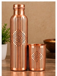 Luxury Copper <b>Water</b> <b>Bottle</b> with Leaf Pattern Portable Travel Flask <b>Metal</b> Drinkware Set - Product Image 2