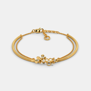 Bracelet de luxe pour femme en or 14 carats avec accent de chaîne en diamant floral - Product Image 3