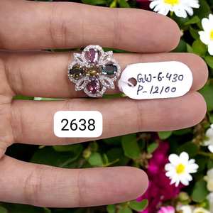 แหวนเงินแท้ประดับพลอยทัวร์มาลีนและเพชรสำหรับผู้หญิง ทำมือ ขายส่ง สำหรับงานปาร์ตี้ งานแต่งงาน และวันวาเลนไทน์ (ประจำเดือนกรกฎาคม) - Product Image 2