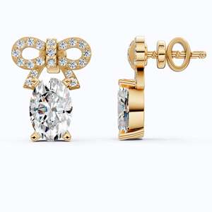 ต่างหูเพชรทรงรีสีเหลืองทอง 10KT เพชรเพาะเลี้ยงในห้องปฏิบัติการ รูปโบว์ ประดับเพชรแบบ Pave ดีไซน์ริบบิ้น เครื่องประดับชั้นดี สไตล์หรูหรา ได้รับการรับรองจาก IGI - Product Image 6