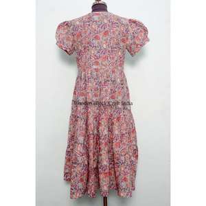 Robe longue décontractée bohème d'été 100% coton non tissé à imprimé floral, manches longues, taille naturelle, écologique - Product Image 6