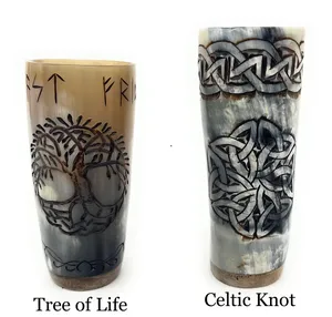 SOFIYA CRAFT Tasses en corne de buffle écologiques faites à la main, polies et sculptées avec des motifs de la mythologie nordique, forme naturelle, objet d'art et de collection, décoration - Product Image 4