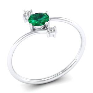 Anillo de Compromiso REYES de Diseño de Lujo con Corte Ovalado, Gema de Esmeralda de 0.35 Quilates en Plata de Ley 925, Certificado GRA, con Moissanita - Product Image 2