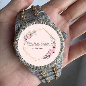 Montre pour homme personnalisée en moissanite VVS, boîtier rond en acier inoxydable, style hip-hop, entièrement sertie de pierres, pour affichage analogique - Product Image 3