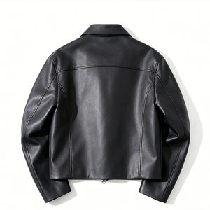 Veste en cuir de vachette de haute qualité pour homme, coupe ample, col haut, fermeture éclair sur le devant, poche sur la veste, pour l'hiver - Product Image 4