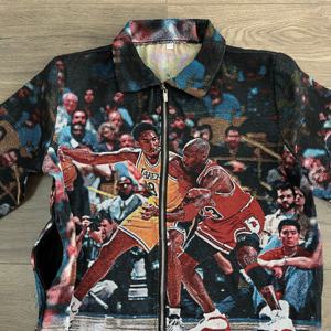 Custom OEM <b>Men</b> Spring Streetwear Vintage Tapestry <b>Jacket</b> Full Print Woven Jacquard Graphic Breathable Zip up Outerwear Wholesale - Product Image 2