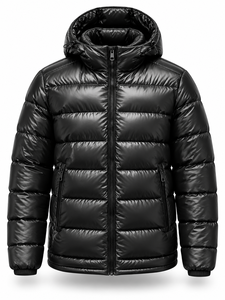 <b>Men's</b> Black Hooded Puffer <b>Jacket</b> Winter Waterproof Quick Dry Windproof Zipper Closure <b>Smart</b> <b>Casual</b> Front Plain Polyester Wadding - Product Image 1