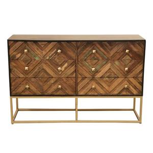 Modern Industrial Modular Eco-Friendly Solid Mango Wood <b>6</b>-<b>Drawer</b> Flat Panel Cabinet Iron Base Large Capacity Storage Living Room - Product Image 1