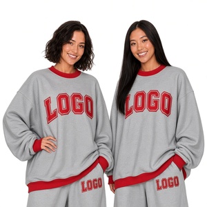 Sudadera Informal Extra Grande para Mujer, Cuello Redondo, Color Gris, con Estampado de Logotipo Rojo, Manga Larga, Forro Polar, para Otoño - Product Image 1