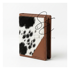 Vintage Brown Genuine Leather <b>Slim</b> Bifold Wallet Hair-On Cowhide <b>Card</b> & Cash <b>Holder</b> Minimalist Custom Logo Wallet for Men - Product Image 1