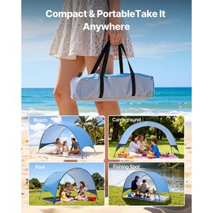 Tenda da Spiaggia per 3 Persone UPF 50+ con Borsa per il Trasporto e Picchetti per il Fissaggio a Terra per l'Estate - Product Image 6