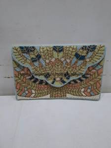 Handmade Beaded Clutch Handbag with Detachable Chain Lightweight White Multicolor Patterned <b>Envelope</b> Purse for Wedding - Product Image 5