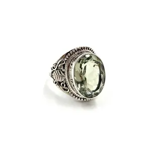Exquisite Solid 925 Sterling Silver Antique Designer Green Amethyst Ring For Women Oxidized Vintage Handmade Manufacture Jewelry