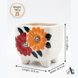 Pot de fleurs en céramique moderne à motif floral carré, fait main, brillant, écologique, durable, avec trou de drainage, pour l'intérieur, la maison et le jardin - Product Image 3