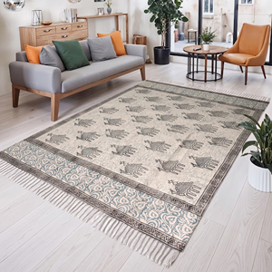 9x12 Ft Natural Cotton Textile Oversized Artisan Bohemian Floral PET Friendly Anti-Slip Eco-Friendly Handcrafted Area <b>Mat</b> - Product Image 2