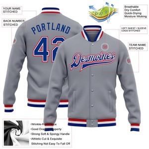 Custom Gray Royal <b>White</b> Red Varsity Letterman <b>Jacket</b> Wholesale Full Snap Bomber Unisex College Team Sports Baseball Coat - Product Image 2