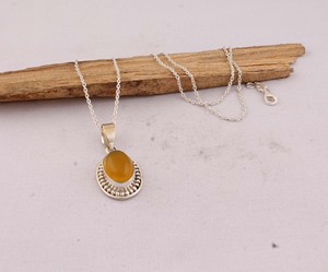 Colgante de Jade Amarillo Natural, Plata de Ley 925, Estilo Vintage, Joyería de Piedras Preciosas al por Mayor, Diseño Retro, Colgantes de Jade Amarillo - Product Image 2